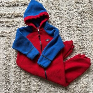 L.L. Bean Kids Toddler 3T Red and Blue One Piece Fleece Winter Snow Suit Bunting